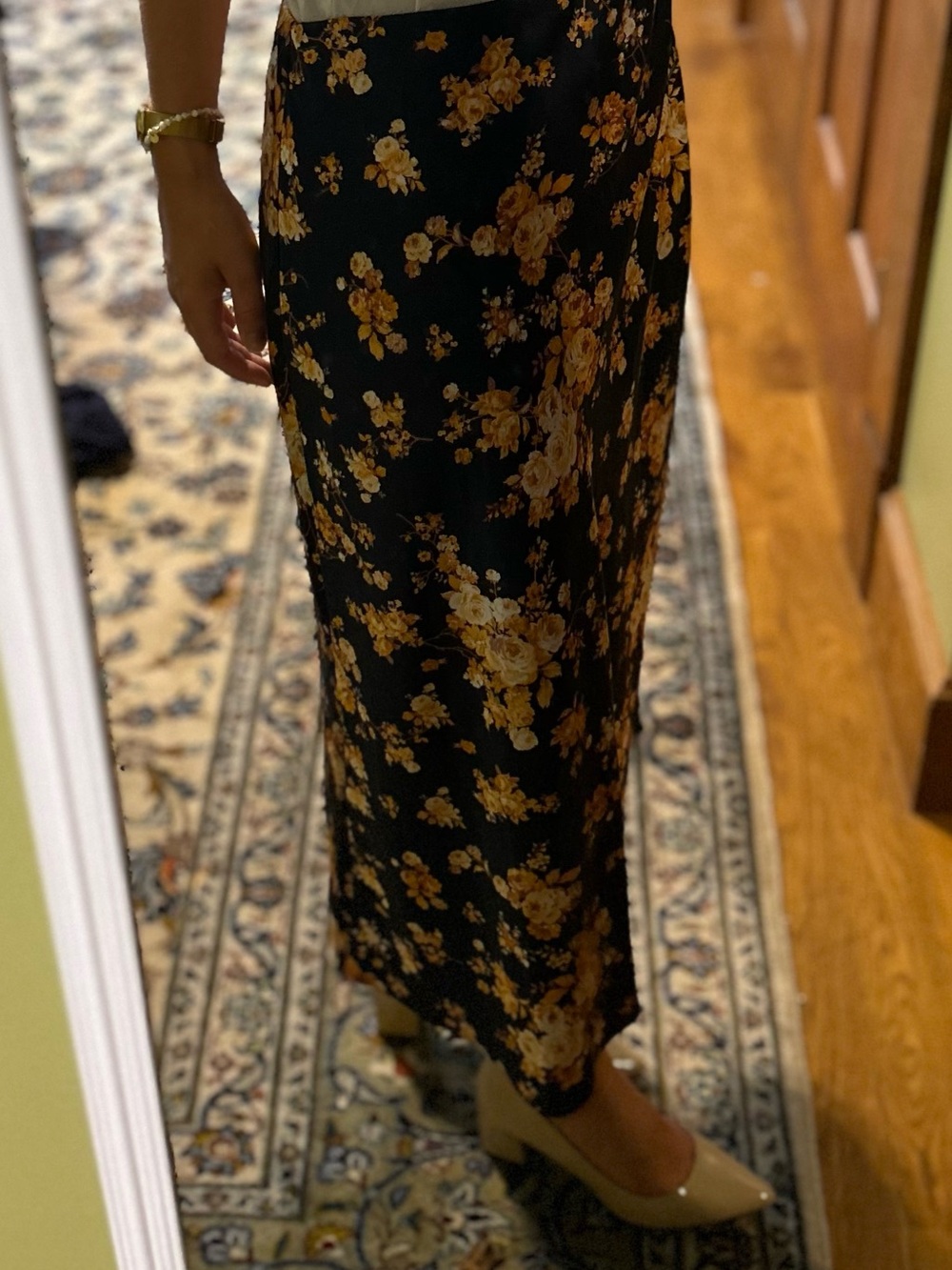miami Black Midi Skirt with Mustard Floral Print
